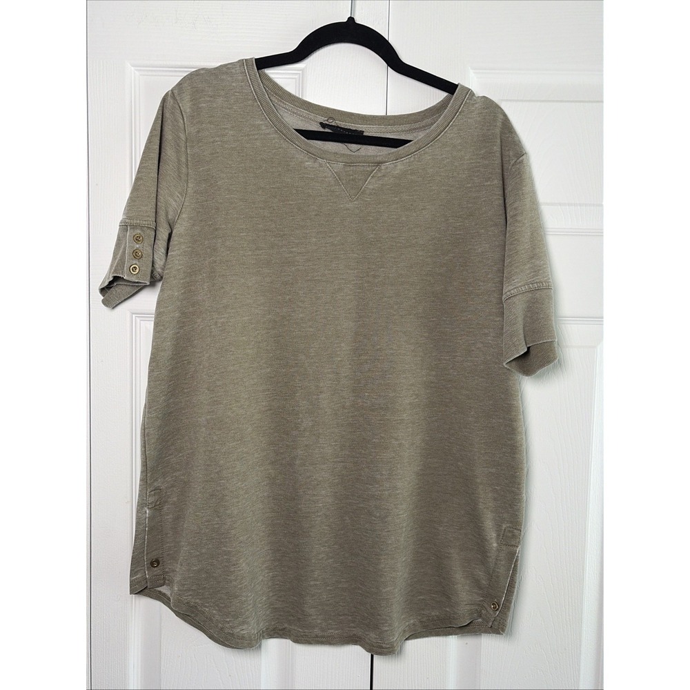 Jane * Delancey Short Sleeve Sweatshirt Womens Size L Olive Green Cotton Coastal
